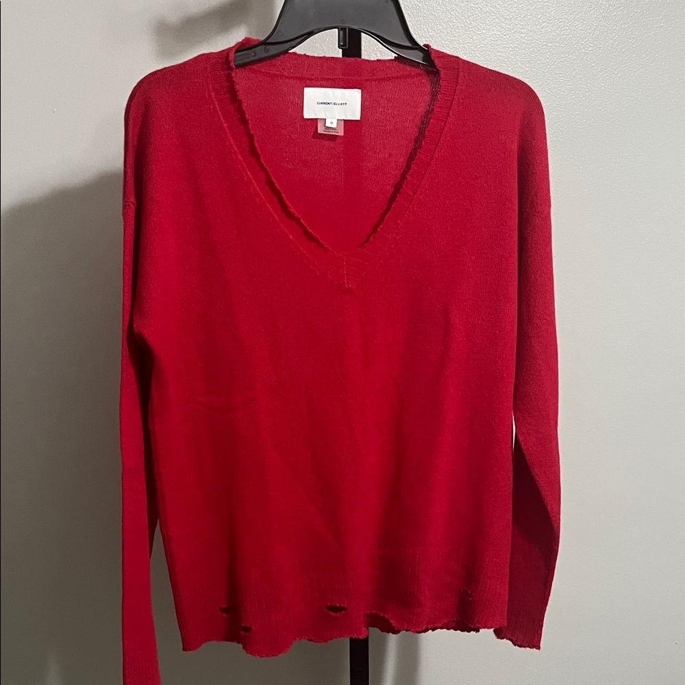 Current/Elliott Vibrant Red V-Neck Sweater women’s small/medium cashmere #828